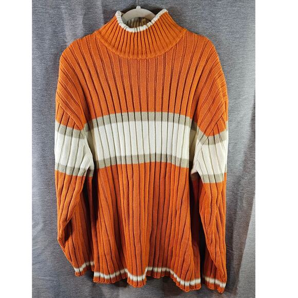 Vintage SouthPole Sweater Mens XXL 2XL Striped Orange/White Knit Pullover Y2K - Picture 1 of 7